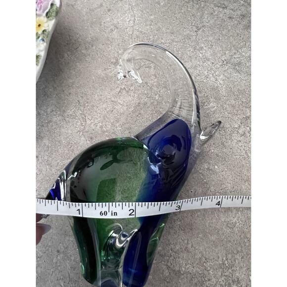 Murano ? Glass Paperweight Elephant Cobalt Blue & Green (Broken Tail) Collector - Picture 10 of 11